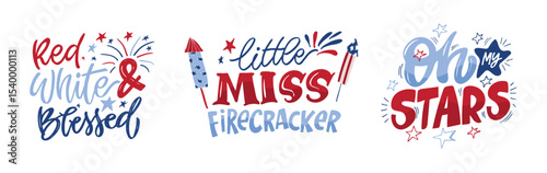 Happy 4th of July - independence day of USA. Liberty. Hand drawn doodle lettering postcard for t-shirt design, mug print.