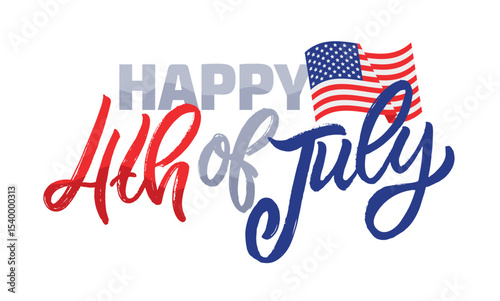 Happy 4th of July - independence day of USA. Liberty. Hand drawn doodle lettering postcard for t-shirt design, mug print.