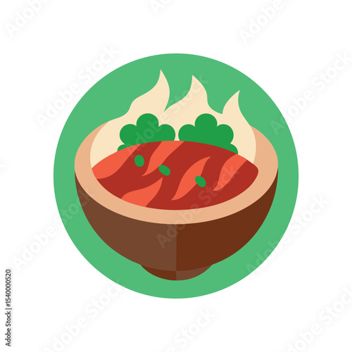 Pho with sliced beef and fresh herbs bowl Vector illustration