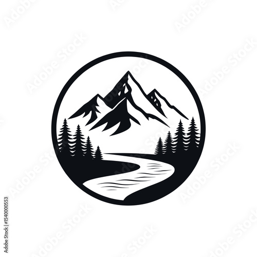 Mountain silhouette logo vector line art logo design
