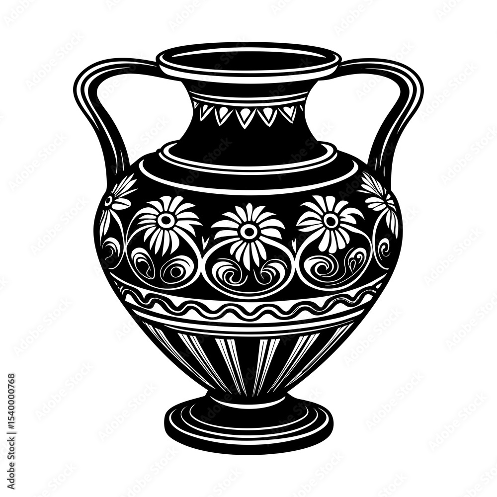 Download black and white ancient greek vase vector art illustration with floral pattern design image free Download black and white ancient greek vase vector art illustration with floral pattern design image free