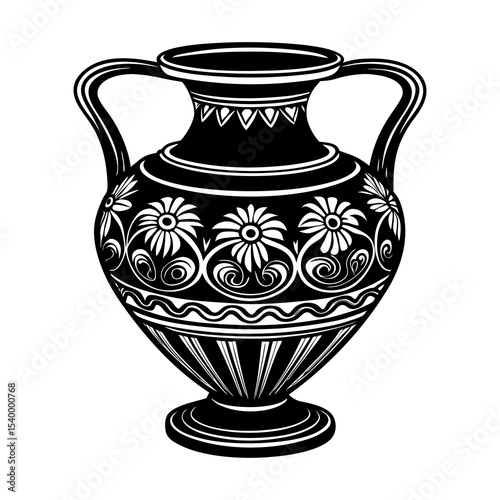 Download black and white ancient greek vase vector art illustration with floral pattern design image free