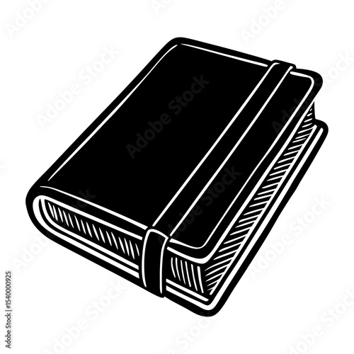 Black leather notebook journal with elastic band vector illustration for writing and notes taking design 95