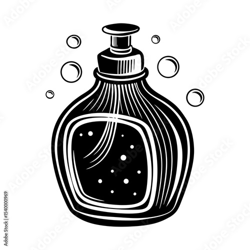 Black and white hand soap dispenser with bubbles for bathroom and kitchen cleaning supplies vector art