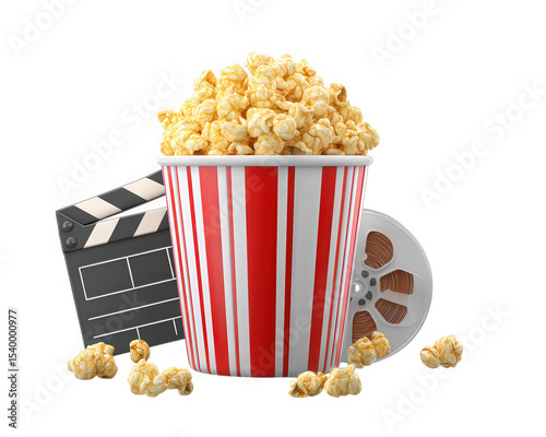 Popcorn bucket movie slate film roll cinema snack entertainment striped joyful popcorn bucket with movie slate and film roll perfect for cinema or home theater snack and entertainment concepts