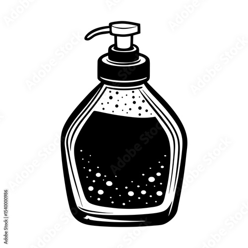 Hand soap dispenser vector illustration, liquid soap, sanitizer, hygiene product for healthcare, black art