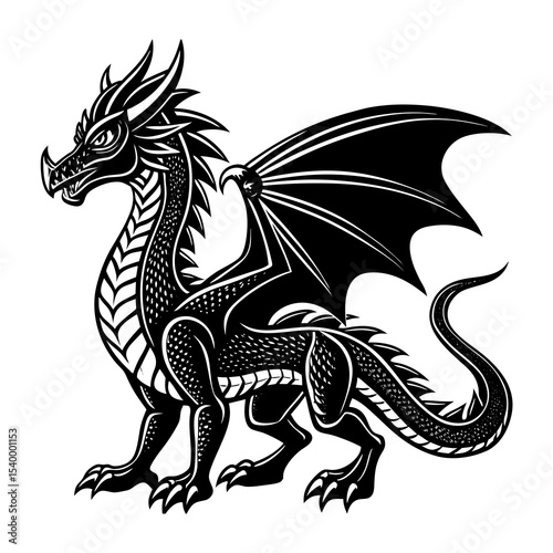 Download black dragon vector illustration: fantasy creature, mythical beast, dragon art, dragon design
