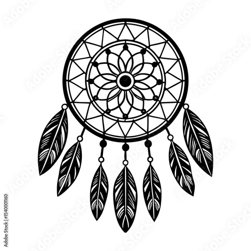 Dreamcatcher vector illustration: native american dream catcher with feathers and beads design art
