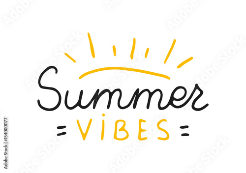 Summer vibes handwritten phrase. Hand-drawn Calligraphy Lettering. Script text created by hand. Quote for inspiring posters, social media posts, projects. Elegant and artistic words.