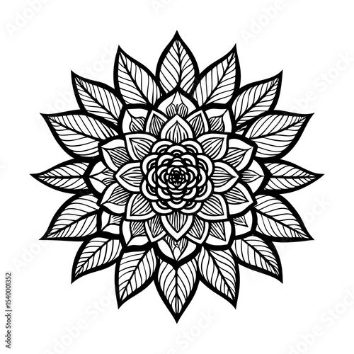 Downloadable floral mandala design vector, intricate flower pattern for coloring page and decoration use