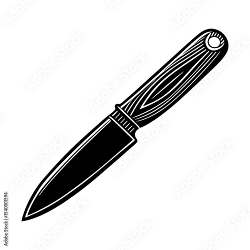 Isolated black and white vector illustration of a hunting knife for camping and outdoor adventure