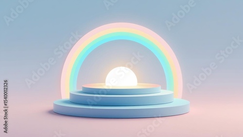 Pastel rainbow arch over three tiered display