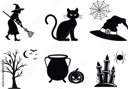 Halloween silhouette graphics spooky icons and elements