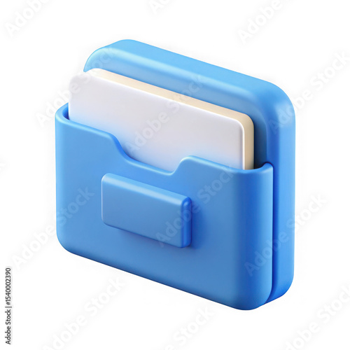 3d render blue folder icon with document isolated on transparent background