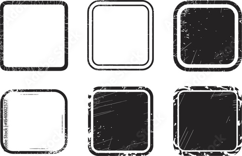 A set of six square frames with rounded corners in varying grunge and distressed textures on white backdrop