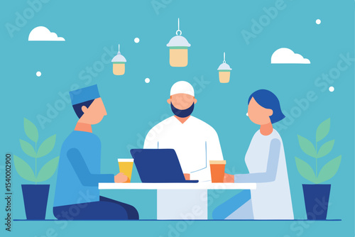 person-working-with-colleagues-during-ramadan-ifta.eps
