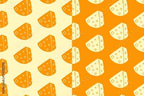 Cheese slice silhouette seamless pattern on yellow white background. Cheese wedge doodle pattern background. Cheddar retro filled isolated motif wallpaper. foods label, packaging and merchandise
