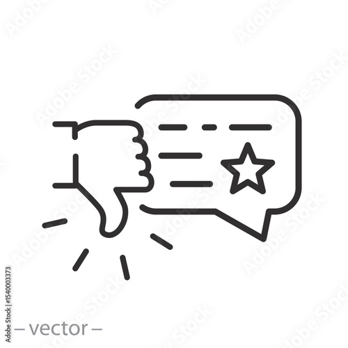negative review icon, client bad testimonial, user feedback, thumb down, one star, line symbol on white background - editable stroke vector illustration eps10