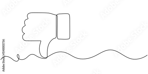 Thumb down in one continuous line. Symbol of evil. Negative gesture showing dislike in a one-line style. Vector editable stroke, Vector continuous one single line drawing icon of hand thumb down.