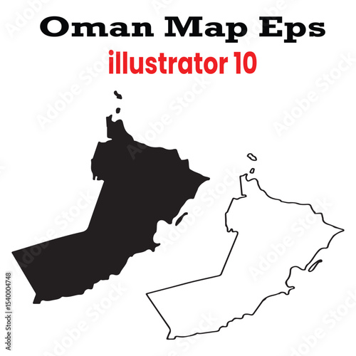 oman map vector eps with black silhouette and white outline styles compatible with adobe illustrator 10