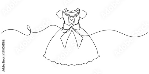 Single continuous line drawing of a woman's baby dress. Vector editable illustration, monsoon day concept dress continuous one line drawing, woman's baby dress continuous one line drawing, Continuous