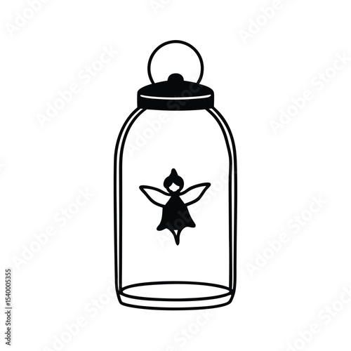 Enchanted fairy illustration inside a glass lantern jar magical fantasy art design