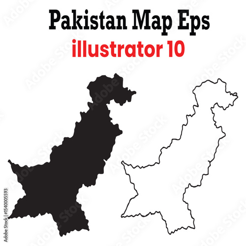 pakistan map vector eps with black silhouette and white outline styles compatible with adobe illustrator 10