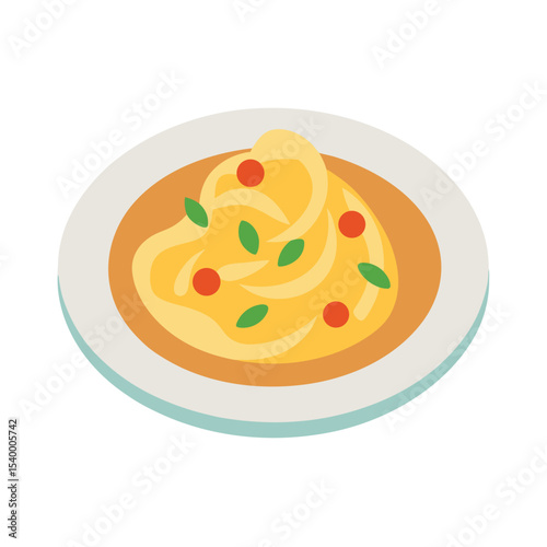 Chicken alfredo pasta elegantly plated with creamy sauce Vector illustration