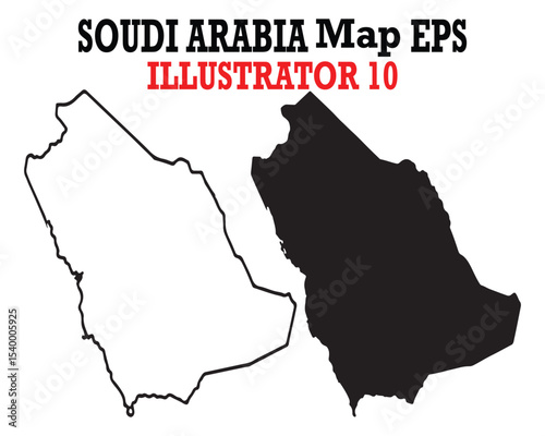 soudi arabia map vector eps with black silhouette and white outline styles compatible with adobe illustrator 10