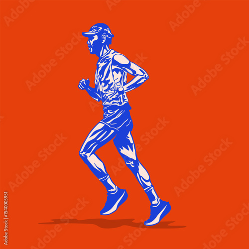 Illustration of a man runner with duotone vector concept. Pop Art Runner Vector Illustration.