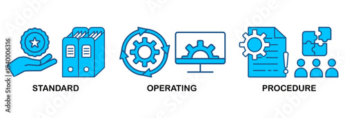 SOP icon set vector illustration concept for the standard operating procedure with an icon of instruction, quality, manual, process, operation, sequence, workflow, iteration, and puzzle�