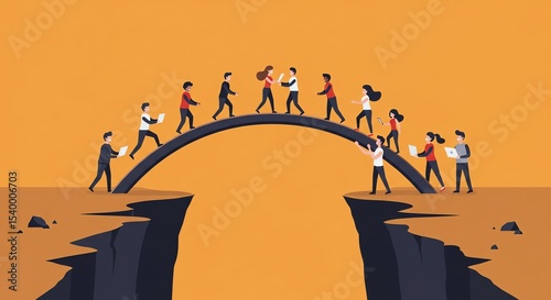 Teamwork Bridge Over Obstacles Cooperation and Collaboration Success