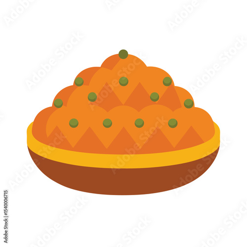 Afghan kabuli pulao topped with raisins and carrots Vector illustration