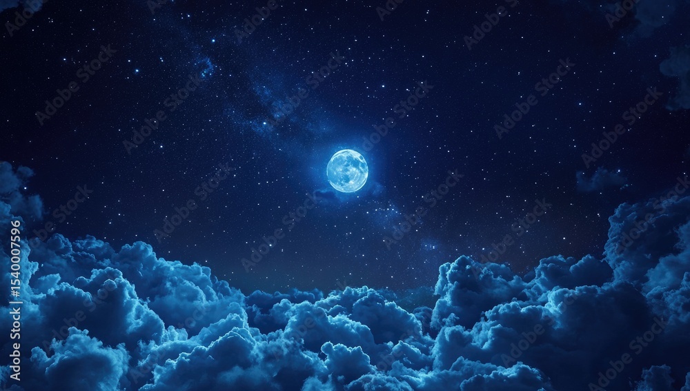 Obraz premium Night sky, moon, and clouds