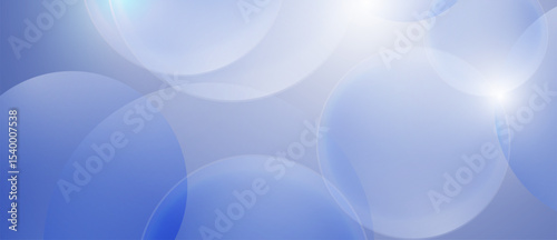 Abstract blue and white background with translucent bubbles and light.