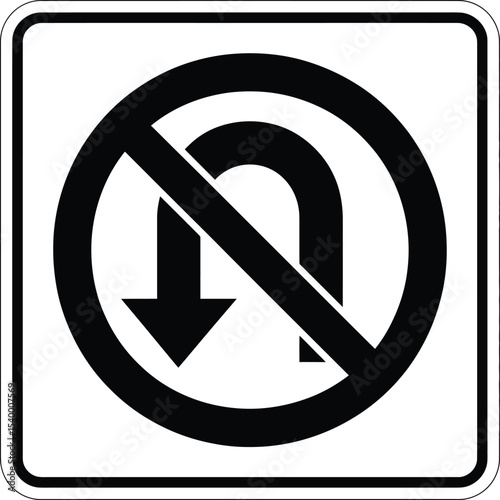 Free Download Vector Black No U-Turn Sign, Road Traffic Prohibition Symbol. - GFXLoad