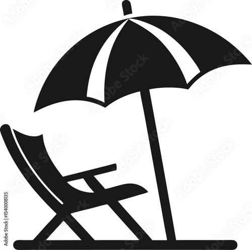 Beach chair and umbrella on sandy beach summer vacation relaxation vector illustration