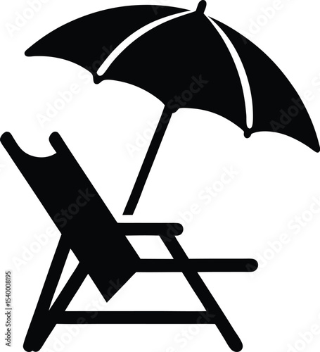 Beach chair and umbrella on sandy beach summer vacation relaxation vector illustration
