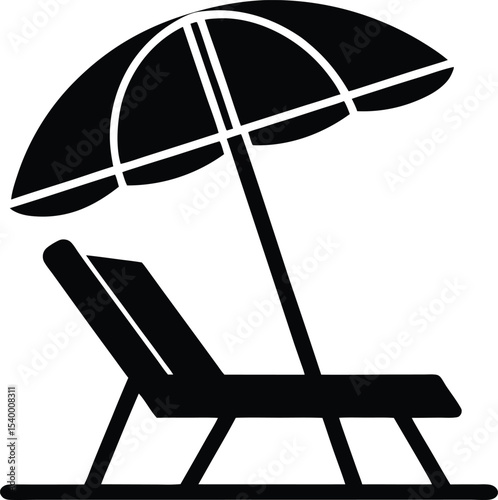 Beach chair and umbrella on sandy beach summer vacation relaxation vector illustration