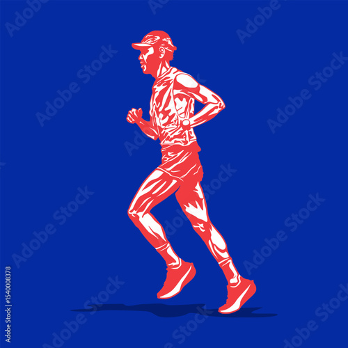 Illustration of a man runner with duotone vector concept. Pop Art Runner Vector Illustration.