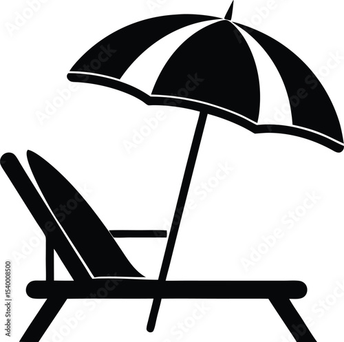 Beach chair and umbrella vector illustration for summer vacation and relaxation at the beach