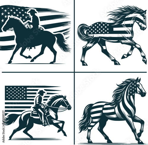 Funny USA Flag Horse & Horse Rider SVG Bundle