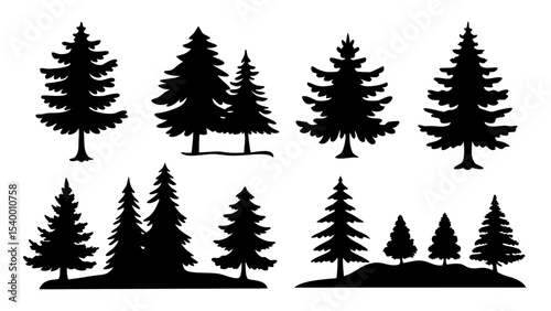 A set of minimalist pine trees silhouette vector