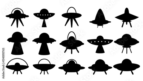 UFO set silhouettes on tranparent background