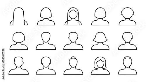 set of man and woman face drawn in black line art