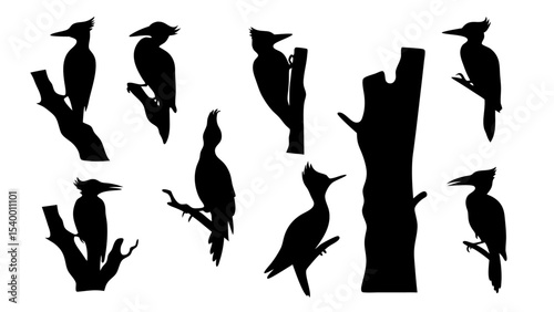 Set of woodpecker silhouette