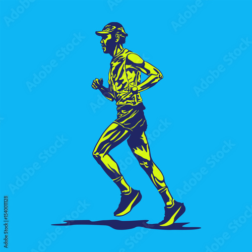 Illustration of a man runner with duotone vector concept. Pop Art Runner Vector Illustration.
