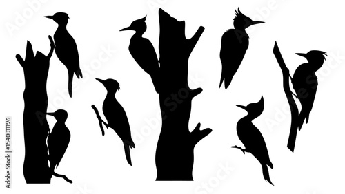 Set of woodpecker silhouette