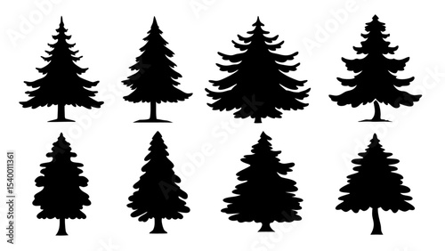 A set of minimalist pine trees silhouette vector