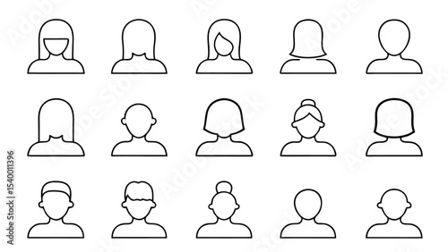set of man and woman face drawn in black line art